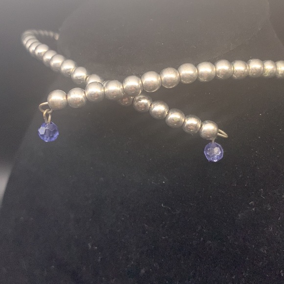 * - VINTAGE BLUE & SILVER GLASS/STONE CHOKER 16in - Picture 3 of 4